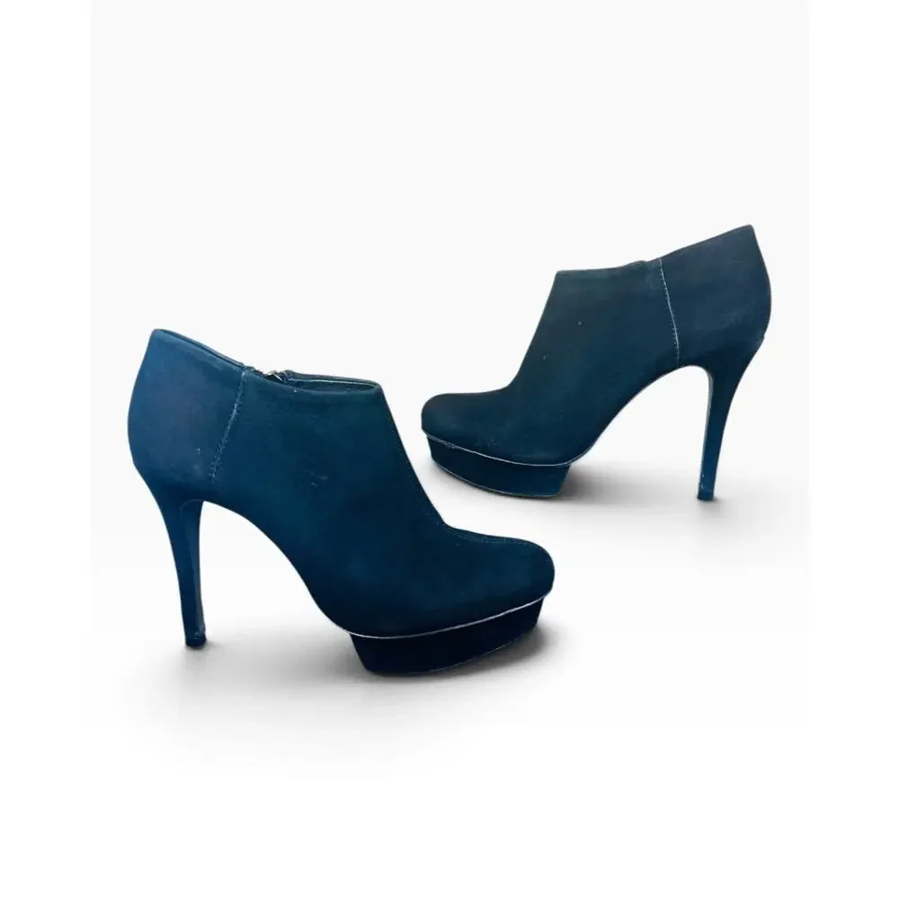 Tory Burch Lucia Black Suede Platform Stiletto Ankle Booties 7.5 38 Brazil